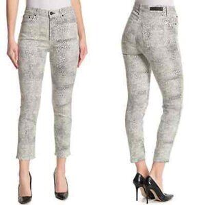 NWT GRLFRND High-Rise Crop Reed Spotted White Black Stretch Skinny Jeans size 24